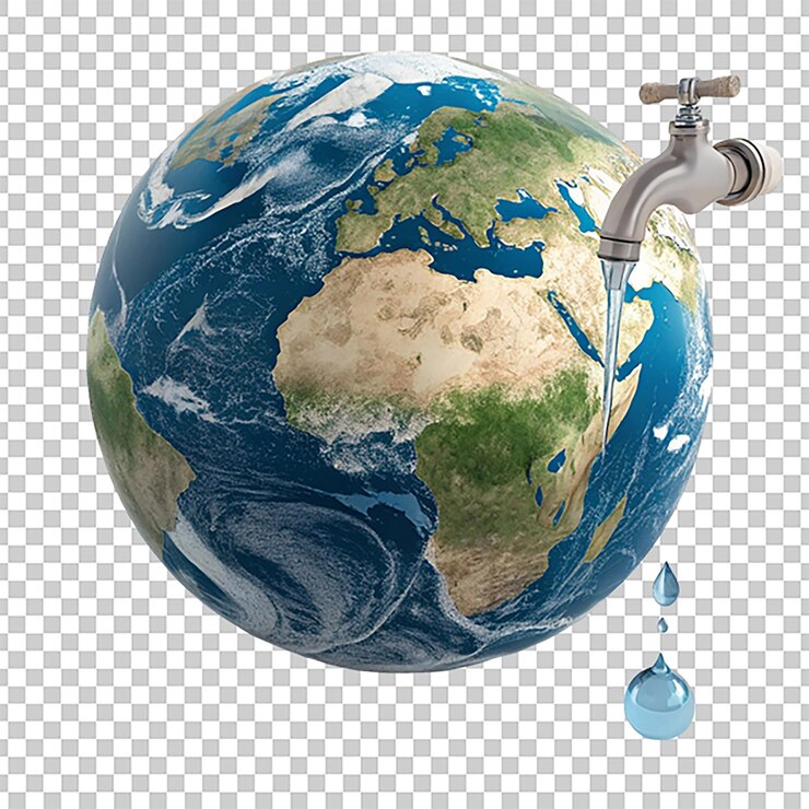 Globo da Terra com Boca de Água Conceito Ambiental 3D em fundo branco