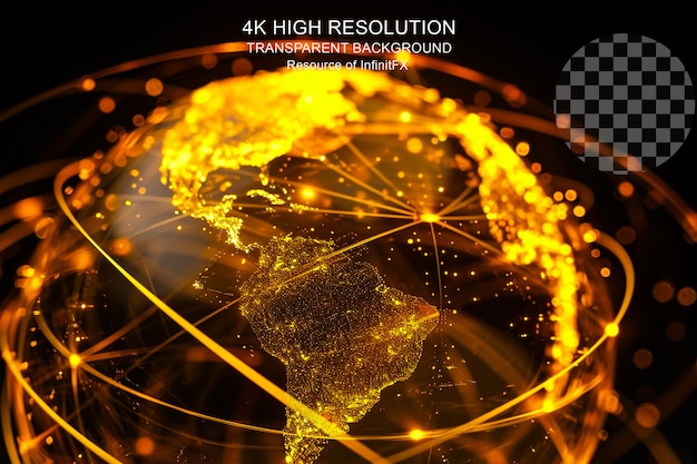 PSD globo de holograma dourado com ilustração 3d de rede em fundo transparente