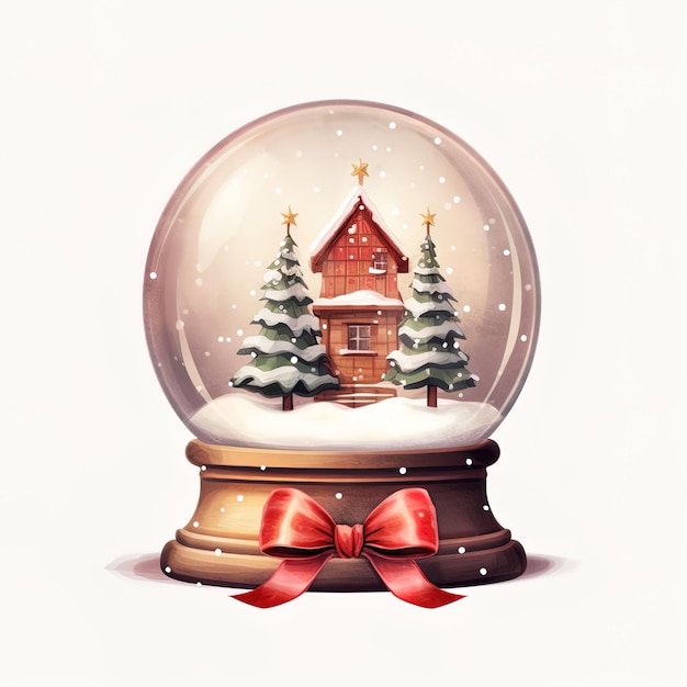 PSD globo de neve com árvore de natal e casa nele ilustração vetorial