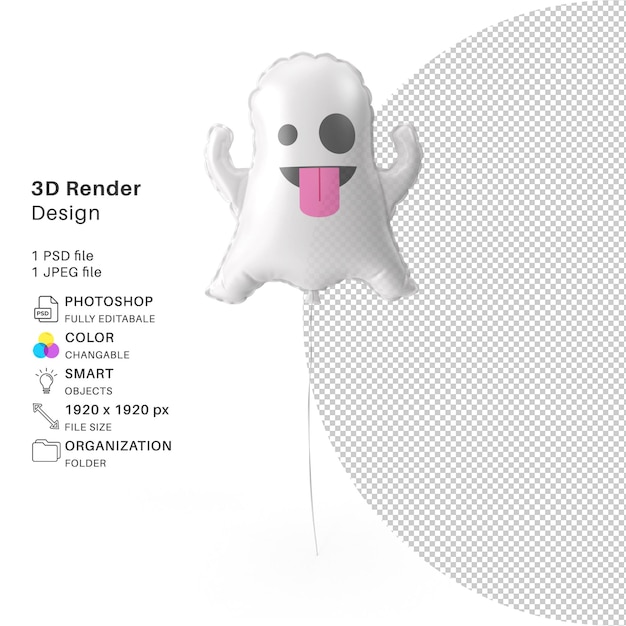 PSD globo de halloween fantasma modelado 3d archivo psd globo de halloween fantasma realista