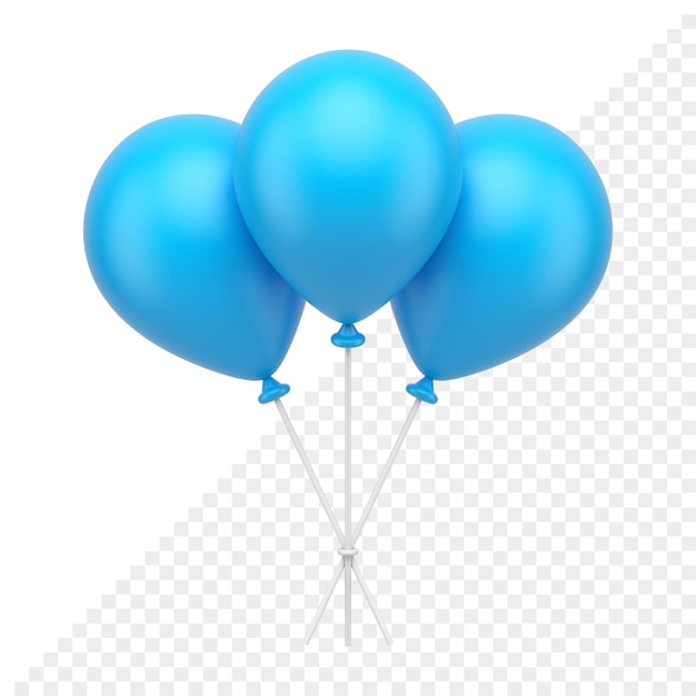 Globo de helio de goma azul brillante en palos montón de decoración de diseño de aire icono 3d realista