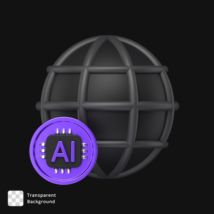 PSD globo de ia 3d que representa la inteligencia artificial global