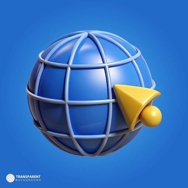 Globo de Internet 3D con icono de red global del cursor para aplicaciones web o proyectos tecnológicos