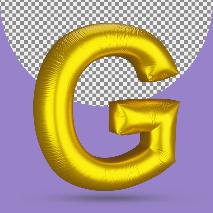 PSD globo de lámina de oro de realista g letra 3d aislado