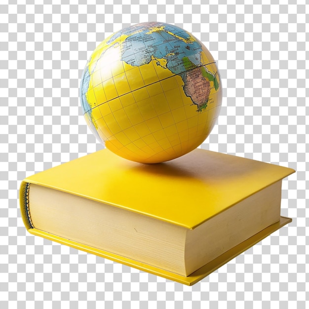 PSD un globo en un libro apilado amarillo aislado en un fondo transparente