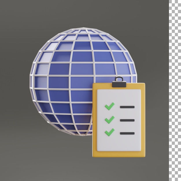 Globo, y, lista de control, 3d, render