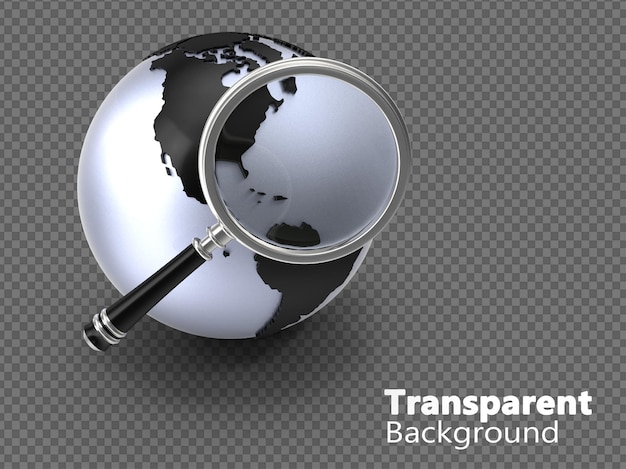 PSD globo con un mapa sobre fondo transparente