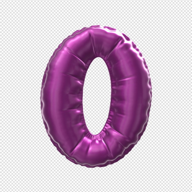 Globo morado número 0 con fondo transparente.