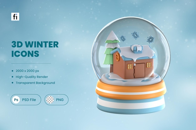 Globo de nieve con ilustración de invierno 3D