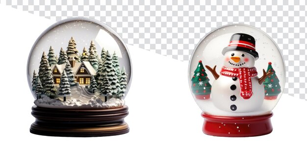 PSD globo de nieve navideño y bola de nieve de cristal un cartel web de feliz navidad