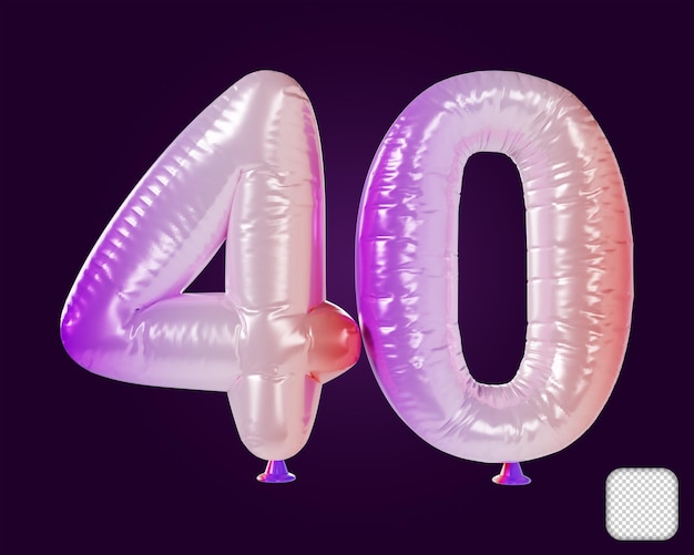 Globo número 40 Rainbow ilustración 3D