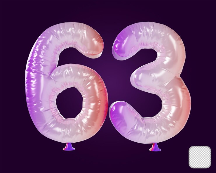 PSD globo número 63 arco iris ilustración 3d