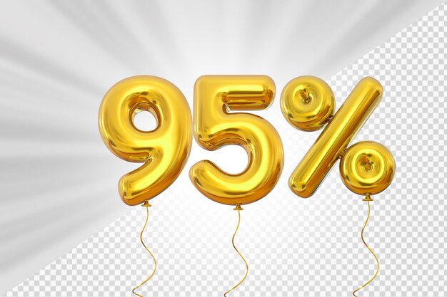 Globo de oro al 95 por ciento con oferta roja en 3d