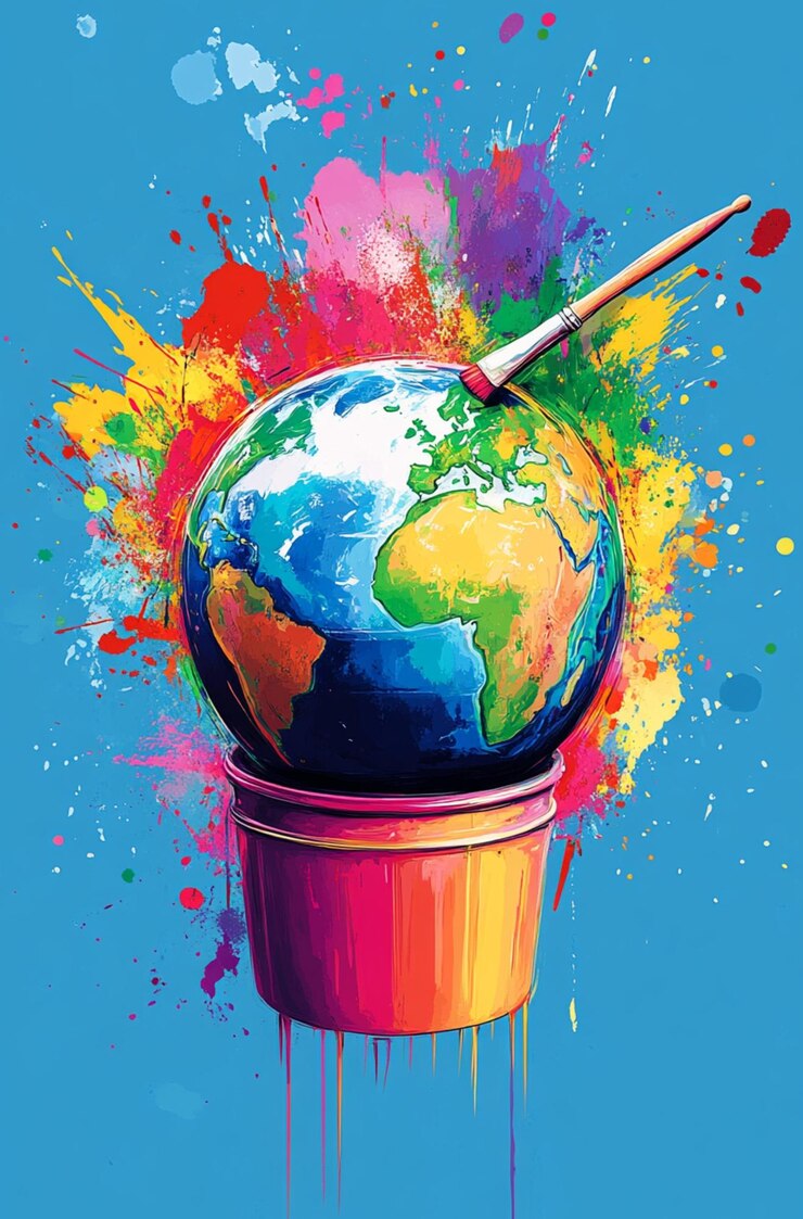 Un globo que está siendo pintado con colores vibrantes