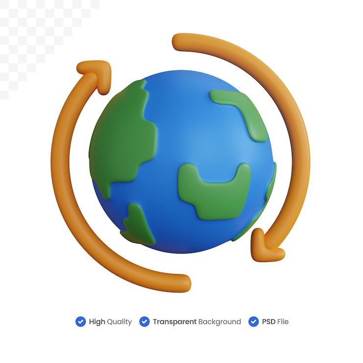 PSD globo de renderizado 3d con círculo de flecha aislado