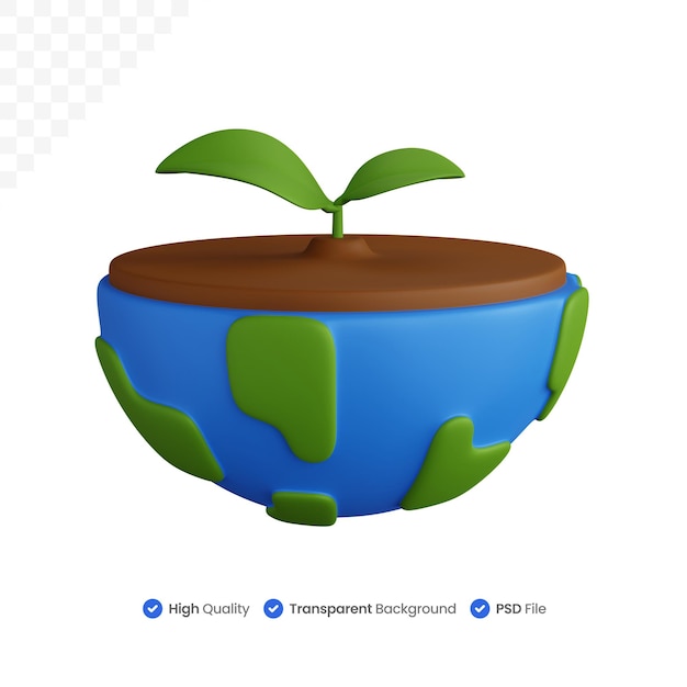 Globo de renderizado 3d con hojas aisladas