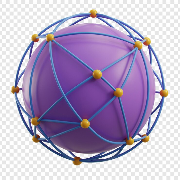 PSD globo renderizado en 3d con red conectada de puntos de datos en un fondo transparente
