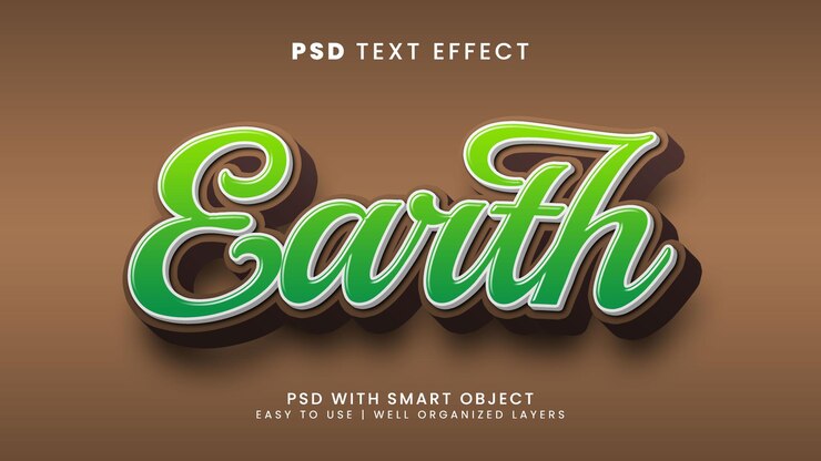 PSD globo terráqueo mundo efecto de texto editable 3d con naturaleza y estilo de texto ecológico