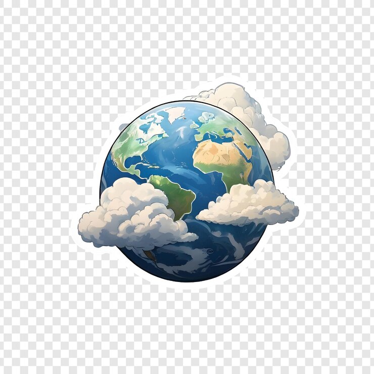 PSD globo de la tierra adhesivo nubes planeta ilustración de dibujos animados diseño gráfico