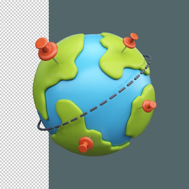 Globo de la Tierra de dibujos animados con alfileres de viaje