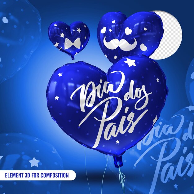 globos azules con texto blanco y detalles