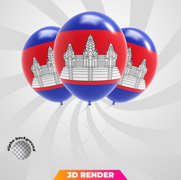 globos, bandera, de, camboya, 3d, interpretación