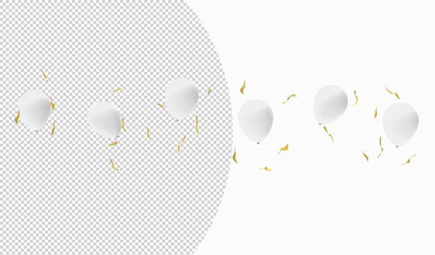 Globos blancos y decoraciones sobre fondo transparente.