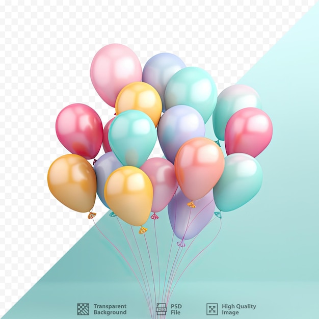 PSD globos de colores celebrando cumpleaños con espacio para mensaje sobre fondo transparente