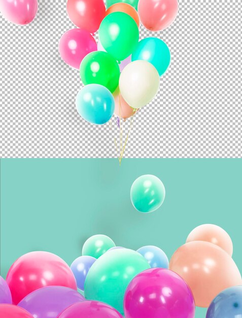 PSD globos de colores con fondo transparente renderizado 3d