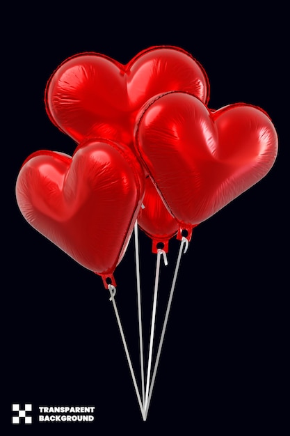 Globos de corazón de amor con cinta en renderizado 3d realista