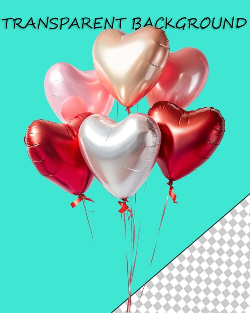 PSD globos de corazón rojo 3d realistas aislados en fondo transparente globo de aire helio