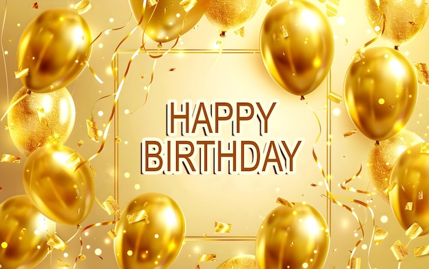PSD globos dorados y marco de felicitaciones de cumpleaños