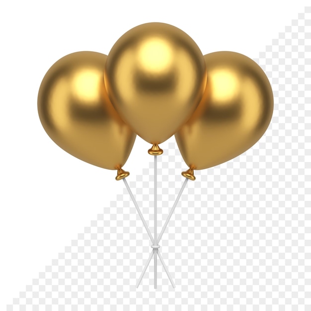 PSD globos de goma inflables dorados en palos montón de diseño de aire premium regalo sorpresa icono 3d