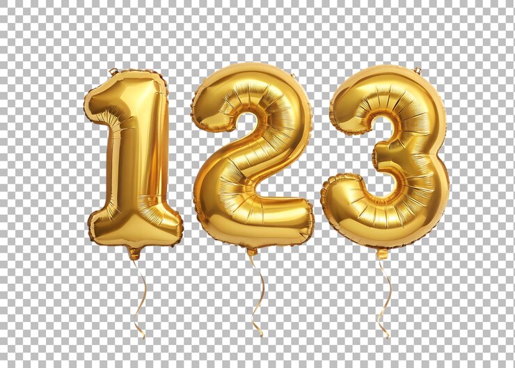 Los globos de número dorado 1 2 3