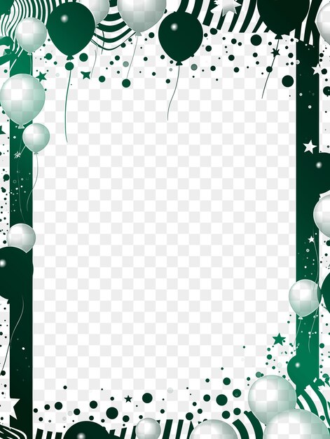 Globos verdes y blancos con un fondo verde con confeti