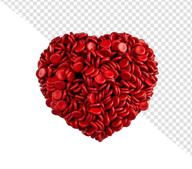 Globuli rossi a forma di cuore isolati su sfondo isolato 3d'illustrazione