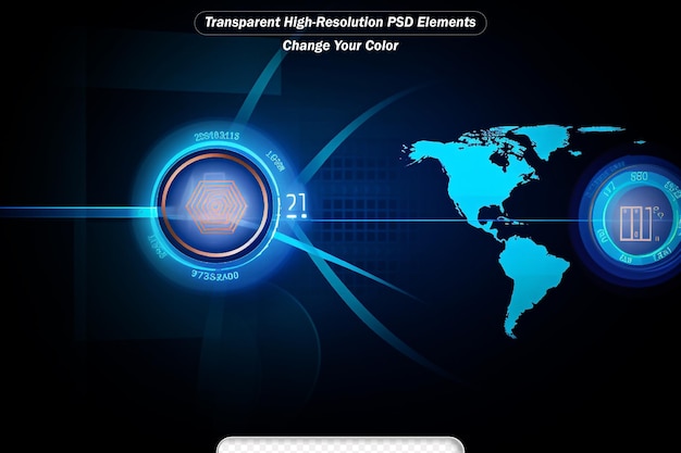 PSD globus und leuchtende linien auf technologischem hintergrund