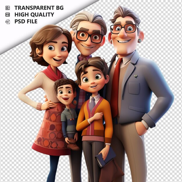 Gloomy european family 3d cartoon style com fundo branco