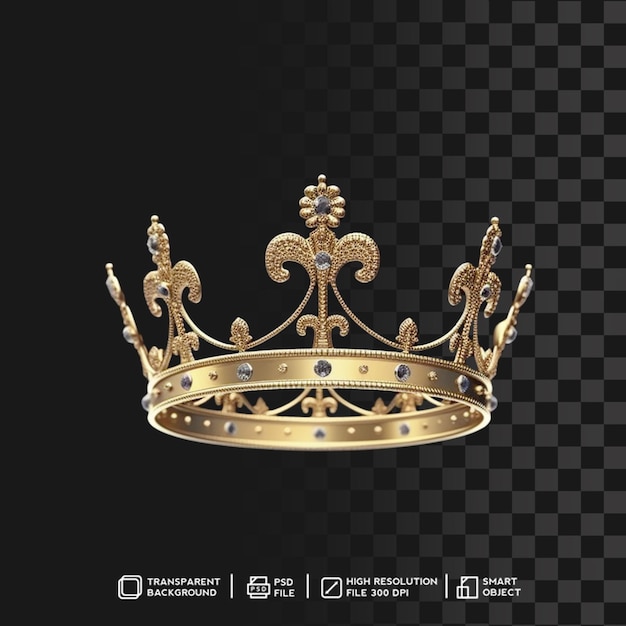 Gloriosa corona dorada con renderizado realista sobre fondo aislado transparente