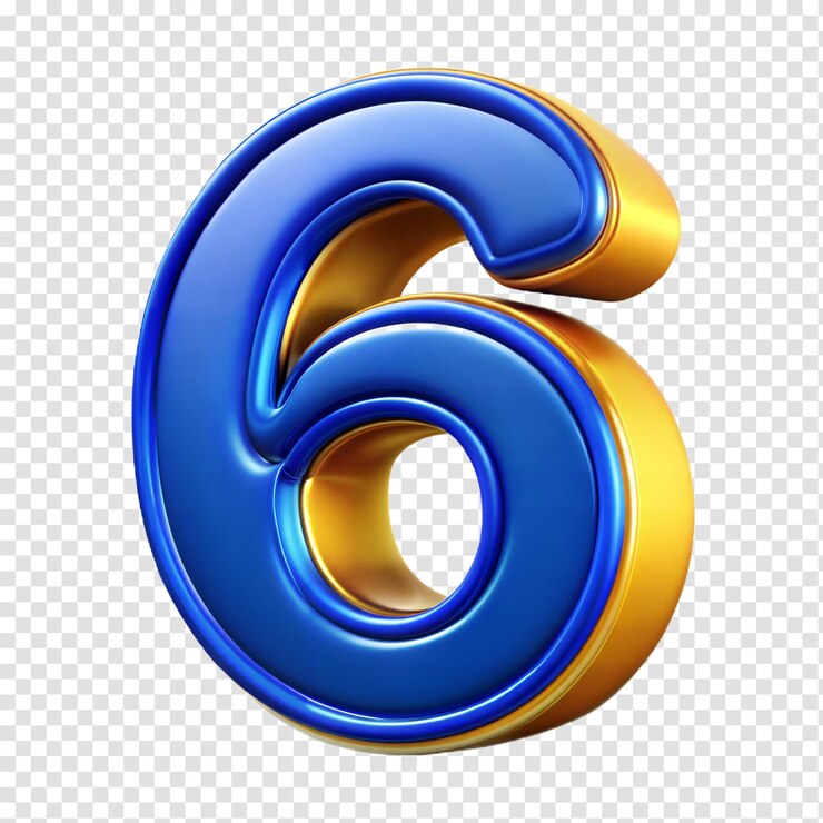 PSD glossy 3d rendering blue and yellow number six on transparent background
