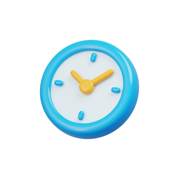 Glossy blue clock with yellow hands and a white face