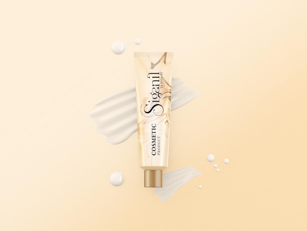 Glossy Cosmetic Cream Tube Branding Mockup