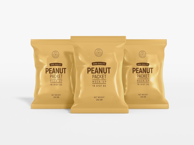 Glossy foil peanut pouch packet packaging mockup