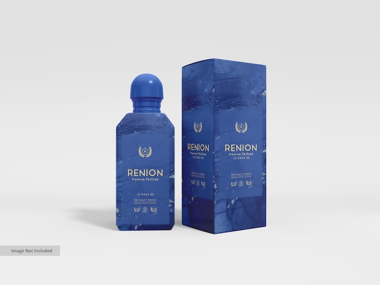 PSD glossy glass perfume bottle branding mockup