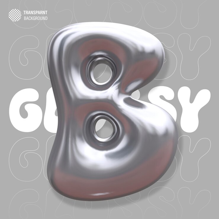 PSD glossy holographic 3d balloon bubble letter b