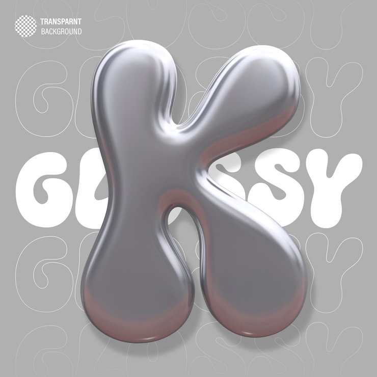 PSD glossy holographic 3d balloon bubble letter k
