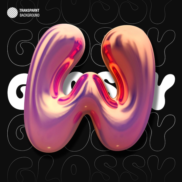 PSD glossy holographic 3d balloon bubble letter w