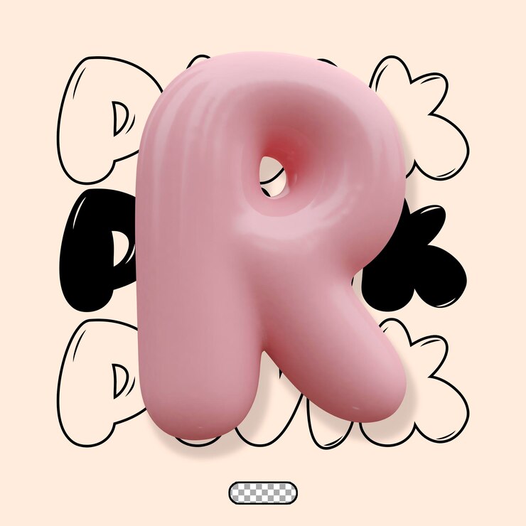 Glossy pink color holographic 3D balloon bubble letter R
