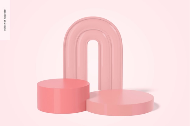 Glossy Pink Podiums with Arched Backdrops Mockup