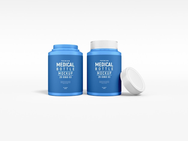 Glossy plastic medicine bottle branding showcase mockup